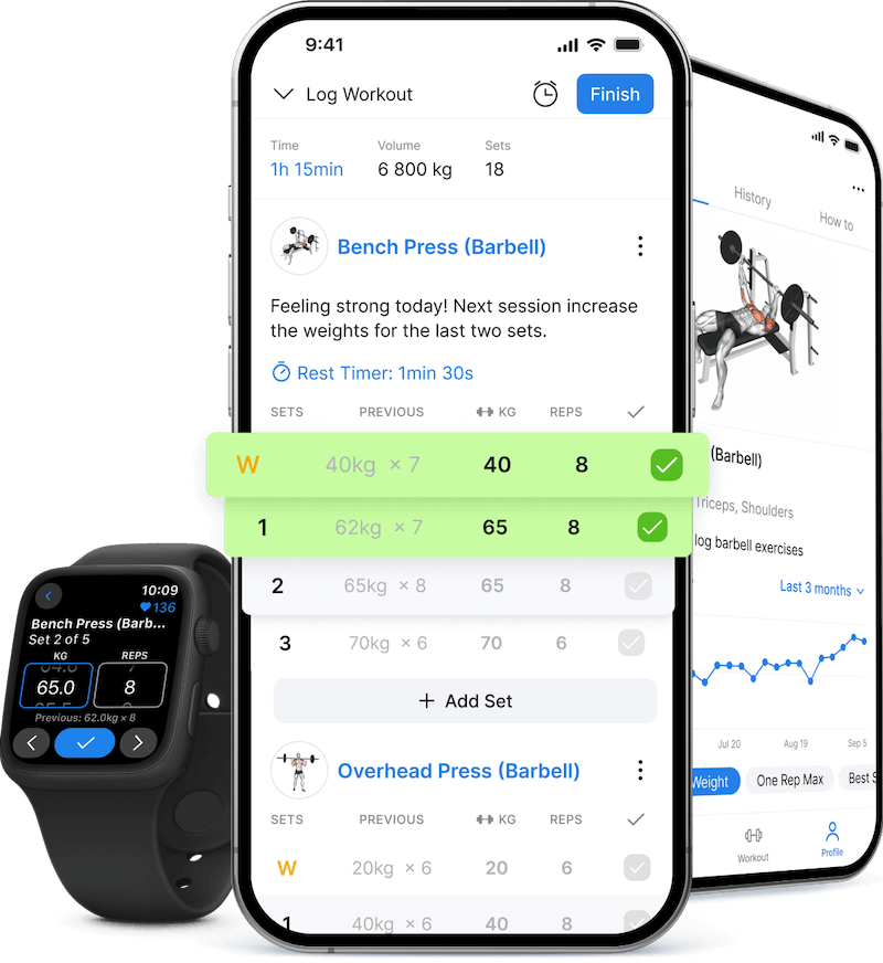 App Hevy mostrando registro de treino de musculação